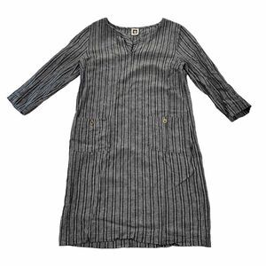 Anne Klein Womens Dress Linen Blend 3/4 Sleeve Striped Size 4 Beachy Lightweight